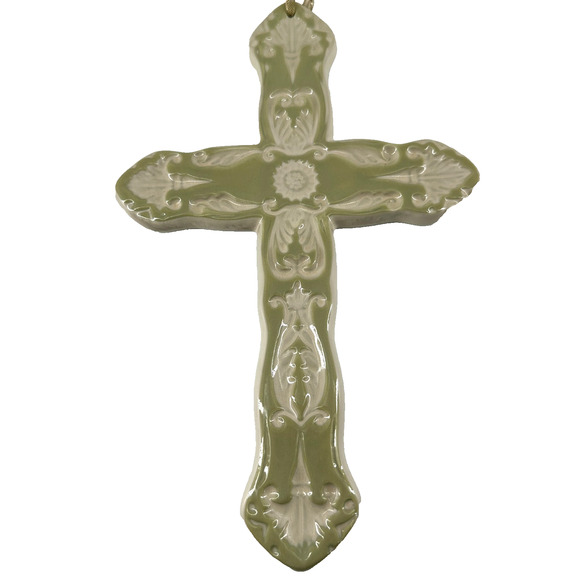 Southern Living At Home Cathy Robinson Moss Green Ceramic Cross - Picture 2 of 6